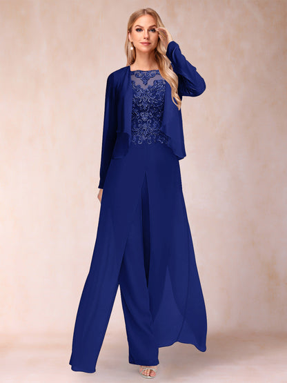 Ensemble Deux PiècesFourreau/Colonne à Manches Longues et Pantalon avec Appliqué et Veste
