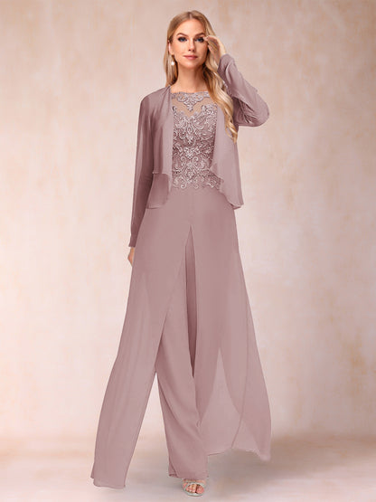 Ensemble Deux PiècesFourreau/Colonne à Manches Longues et Pantalon avec Appliqué et Veste