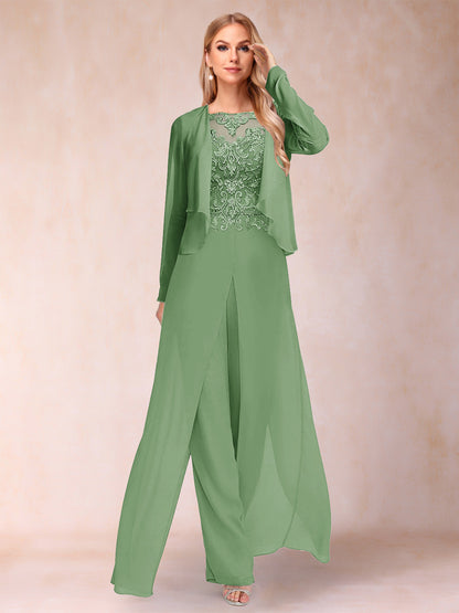 Ensemble Deux PiècesFourreau/Colonne à Manches Longues et Pantalon avec Appliqué et Veste