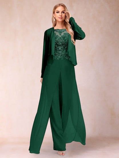 Ensemble Deux PiècesFourreau/Colonne à Manches Longues et Pantalon avec Appliqué et Veste
