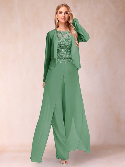 Ensemble Deux PiècesFourreau/Colonne à Manches Longues et Pantalon avec Appliqué et Veste