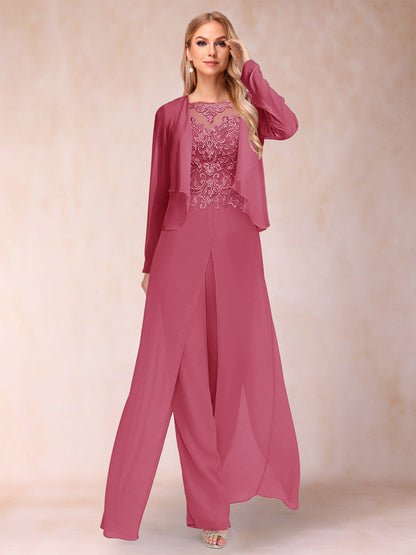 Ensemble Deux PiècesFourreau/Colonne à Manches Longues et Pantalon avec Appliqué et Veste