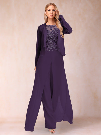 Ensemble Deux PiècesFourreau/Colonne à Manches Longues et Pantalon avec Appliqué et Veste