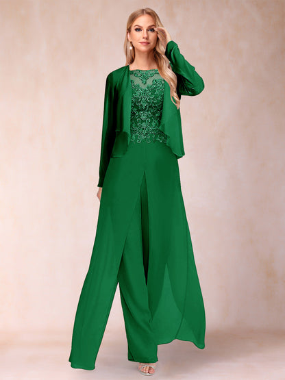 Ensemble Deux PiècesFourreau/Colonne à Manches Longues et Pantalon avec Appliqué et Veste