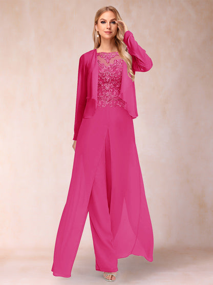 Ensemble Deux PiècesFourreau/Colonne à Manches Longues et Pantalon avec Appliqué et Veste