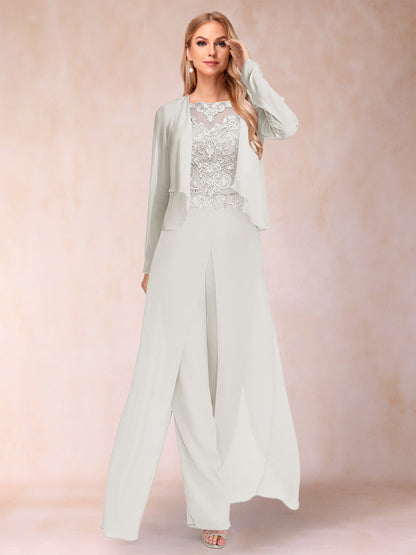 Ensemble Deux PiècesFourreau/Colonne à Manches Longues et Pantalon avec Appliqué et Veste