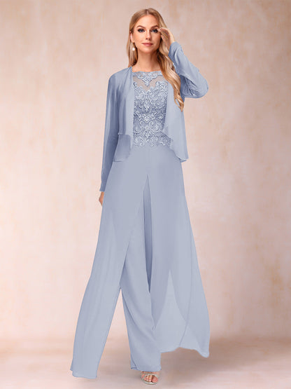 Ensemble Deux PiècesFourreau/Colonne à Manches Longues et Pantalon avec Appliqué et Veste