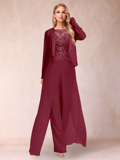Ensemble Deux PiècesFourreau/Colonne à Manches Longues et Pantalon avec Appliqué et Veste