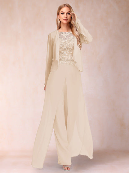 Ensemble Deux PiècesFourreau/Colonne à Manches Longues et Pantalon avec Appliqué et Veste