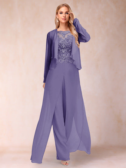 Ensemble Deux PiècesFourreau/Colonne à Manches Longues et Pantalon avec Appliqué et Veste