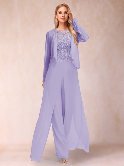Ensemble Deux PiècesFourreau/Colonne à Manches Longues et Pantalon avec Appliqué et Veste
