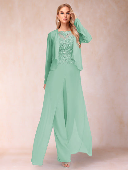 Ensemble Deux PiècesFourreau/Colonne à Manches Longues et Pantalon avec Appliqué et Veste