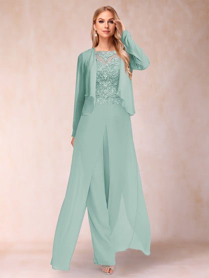 Ensemble Deux PiècesFourreau/Colonne à Manches Longues et Pantalon avec Appliqué et Veste