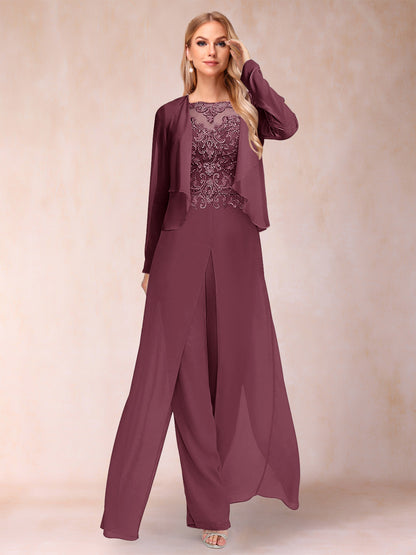 Ensemble Deux PiècesFourreau/Colonne à Manches Longues et Pantalon avec Appliqué et Veste