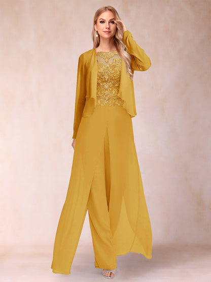 Ensemble Deux PiècesFourreau/Colonne à Manches Longues et Pantalon avec Appliqué et Veste