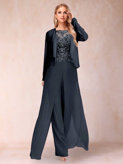 Ensemble Deux PiècesFourreau/Colonne à Manches Longues et Pantalon avec Appliqué et Veste