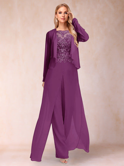 Ensemble Deux PiècesFourreau/Colonne à Manches Longues et Pantalon avec Appliqué et Veste