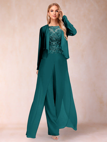 Ensemble Deux PiècesFourreau/Colonne à Manches Longues et Pantalon avec Appliqué et Veste