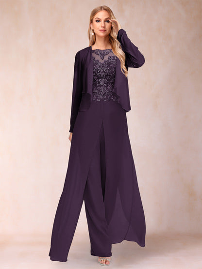 Ensemble Deux PiècesFourreau/Colonne à Manches Longues et Pantalon avec Appliqué et Veste