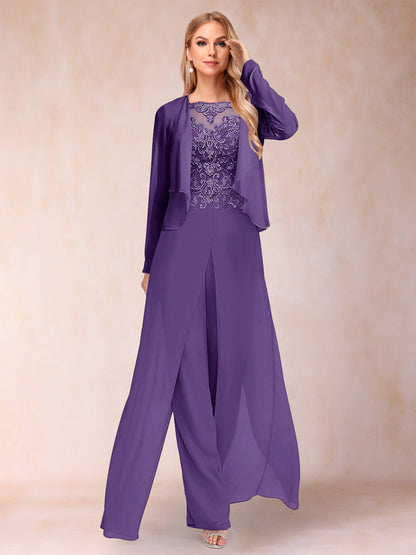 Ensemble Deux PiècesFourreau/Colonne à Manches Longues et Pantalon avec Appliqué et Veste