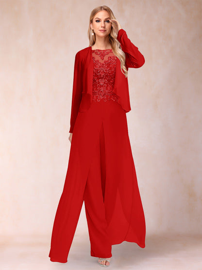 Ensemble Deux PiècesFourreau/Colonne à Manches Longues et Pantalon avec Appliqué et Veste