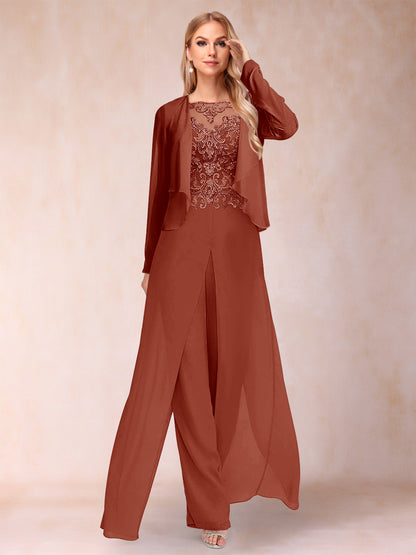 Ensemble Deux PiècesFourreau/Colonne à Manches Longues et Pantalon avec Appliqué et Veste