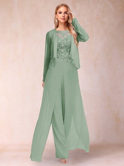Ensemble Deux PiècesFourreau/Colonne à Manches Longues et Pantalon avec Appliqué et Veste