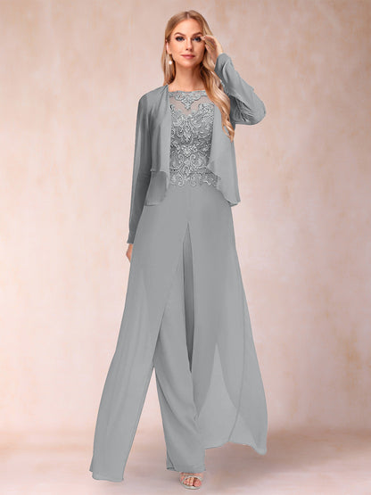 Ensemble Deux PiècesFourreau/Colonne à Manches Longues et Pantalon avec Appliqué et Veste