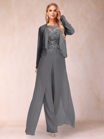 Ensemble Deux PiècesFourreau/Colonne à Manches Longues et Pantalon avec Appliqué et Veste