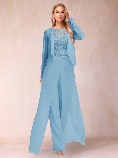 Ensemble Deux PiècesFourreau/Colonne à Manches Longues et Pantalon avec Appliqué et Veste