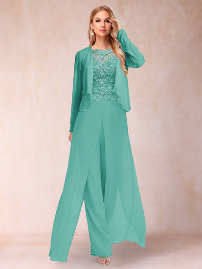 Ensemble Deux PiècesFourreau/Colonne à Manches Longues et Pantalon avec Appliqué et Veste