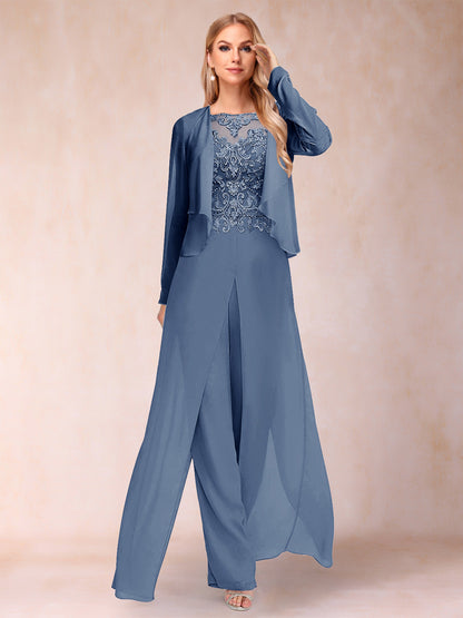 Ensemble Deux PiècesFourreau/Colonne à Manches Longues et Pantalon avec Appliqué et Veste