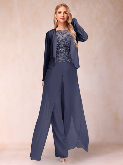 Ensemble Deux PiècesFourreau/Colonne à Manches Longues et Pantalon avec Appliqué et Veste
