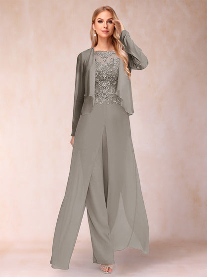 Ensemble Deux PiècesFourreau/Colonne à Manches Longues et Pantalon avec Appliqué et Veste