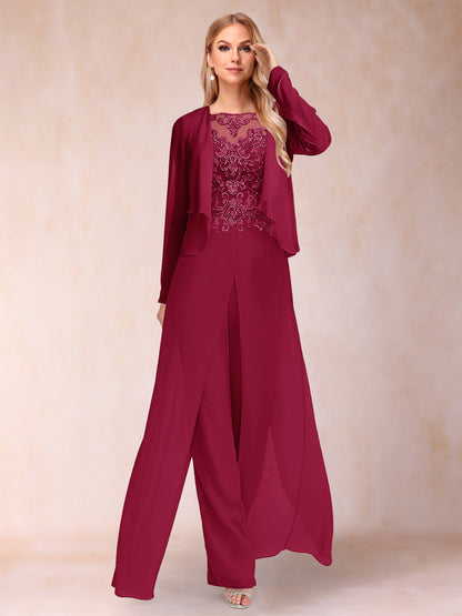 Ensemble Deux PiècesFourreau/Colonne à Manches Longues et Pantalon avec Appliqué et Veste