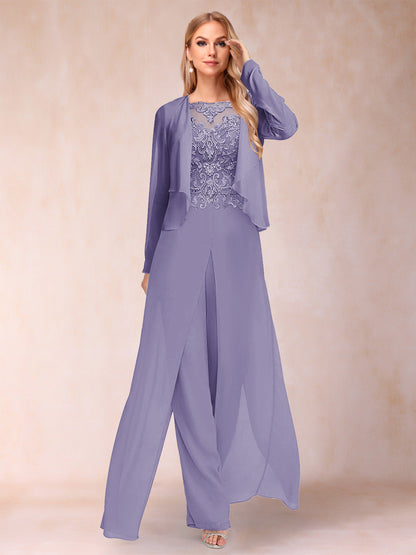 Ensemble Deux PiècesFourreau/Colonne à Manches Longues et Pantalon avec Appliqué et Veste