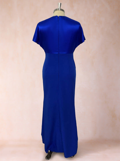 Robe de Mère de la Mariée Fourreau/Colonne à Col En V et Manches Courtes avec Nœud Papillon