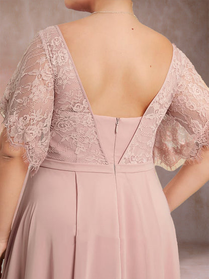 Robe de Mère de la Mariée Grande Taille à Manches Courtes et Col En V Coupe A-Line/Princess avec Appliques