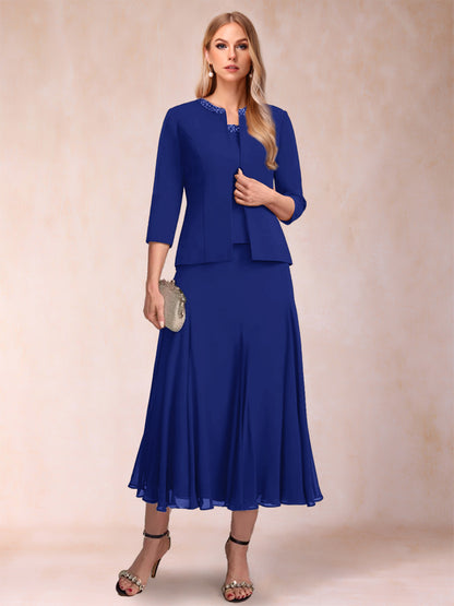 Robe de Mère de la Mariée Deux Piècesà Manches 3/4 et Coupe Princesse avec Paillettes