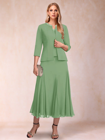 Robe de Mère de la Mariée Deux Piècesà Manches 3/4 et Coupe Princesse avec Paillettes