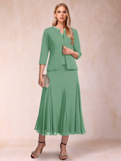 Robe de Mère de la Mariée Deux Piècesà Manches 3/4 et Coupe Princesse avec Paillettes