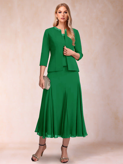 Robe de Mère de la Mariée Deux Piècesà Manches 3/4 et Coupe Princesse avec Paillettes