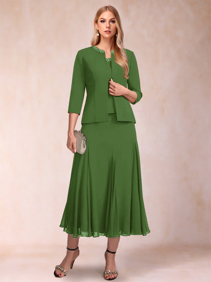 Robe de Mère de la Mariée Deux Piècesà Manches 3/4 et Coupe Princesse avec Paillettes