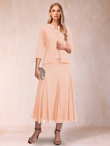 Robe de Mère de la Mariée Deux Piècesà Manches 3/4 et Coupe Princesse avec Paillettes