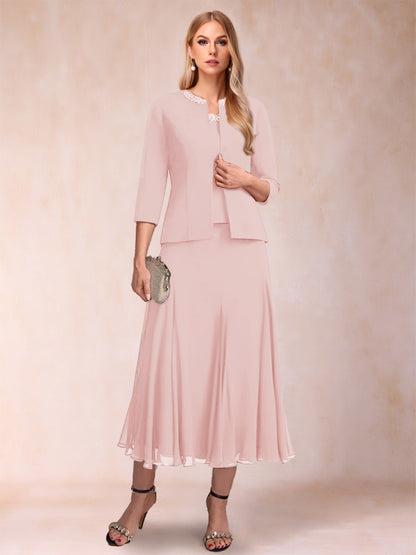 Robe de Mère de la Mariée Deux Piècesà Manches 3/4 et Coupe Princesse avec Paillettes