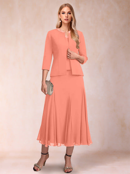 Robe de Mère de la Mariée Deux Piècesà Manches 3/4 et Coupe Princesse avec Paillettes