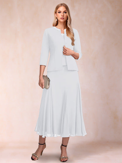 Robe de Mère de la Mariée Deux Piècesà Manches 3/4 et Coupe Princesse avec Paillettes