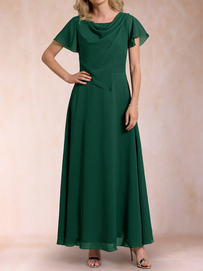 Robes de Mère de la Mariée à Manches Courtes, Coupe A-Line/Princesse, Décolleté Plongeant et Froncé