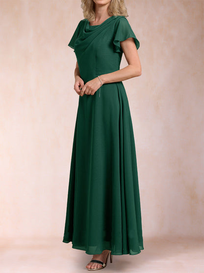 Robes de Mère de la Mariée à Manches Courtes, Coupe A-Line/Princesse, Décolleté Plongeant et Froncé