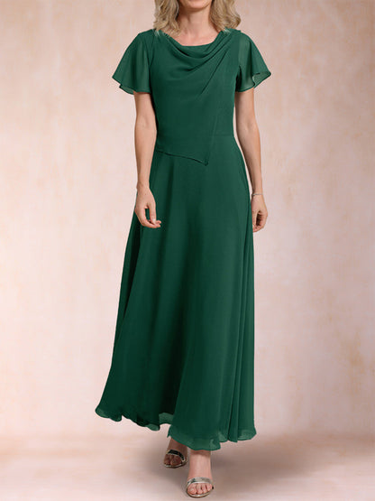 Robes de Mère de la Mariée à Manches Courtes, Coupe A-Line/Princesse, Décolleté Plongeant et Froncé